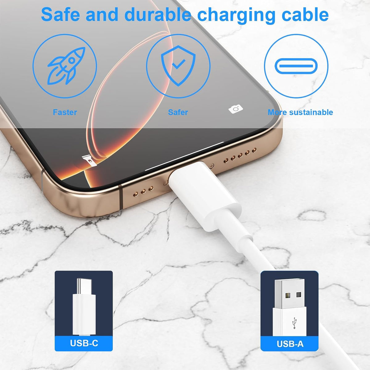 BSTOEM USB C Charger Cable, USB A to USB C Cable 3Pack 2M,Fast Type C Cable