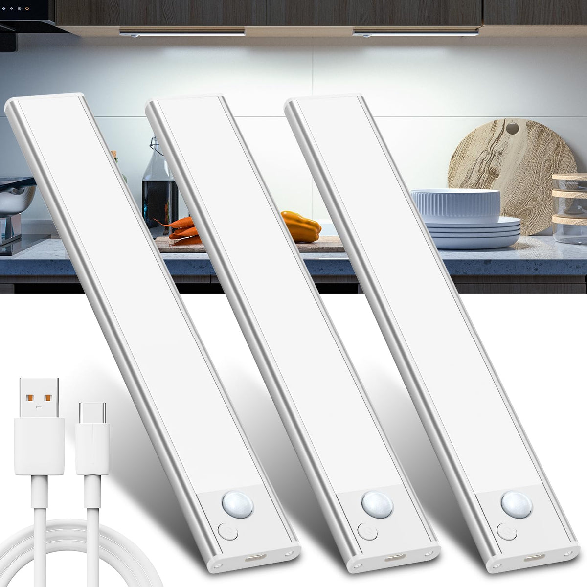 JEKEMORYE Under Cabinet Kitchen Lights Cupboard - LED Motion Sensor Light