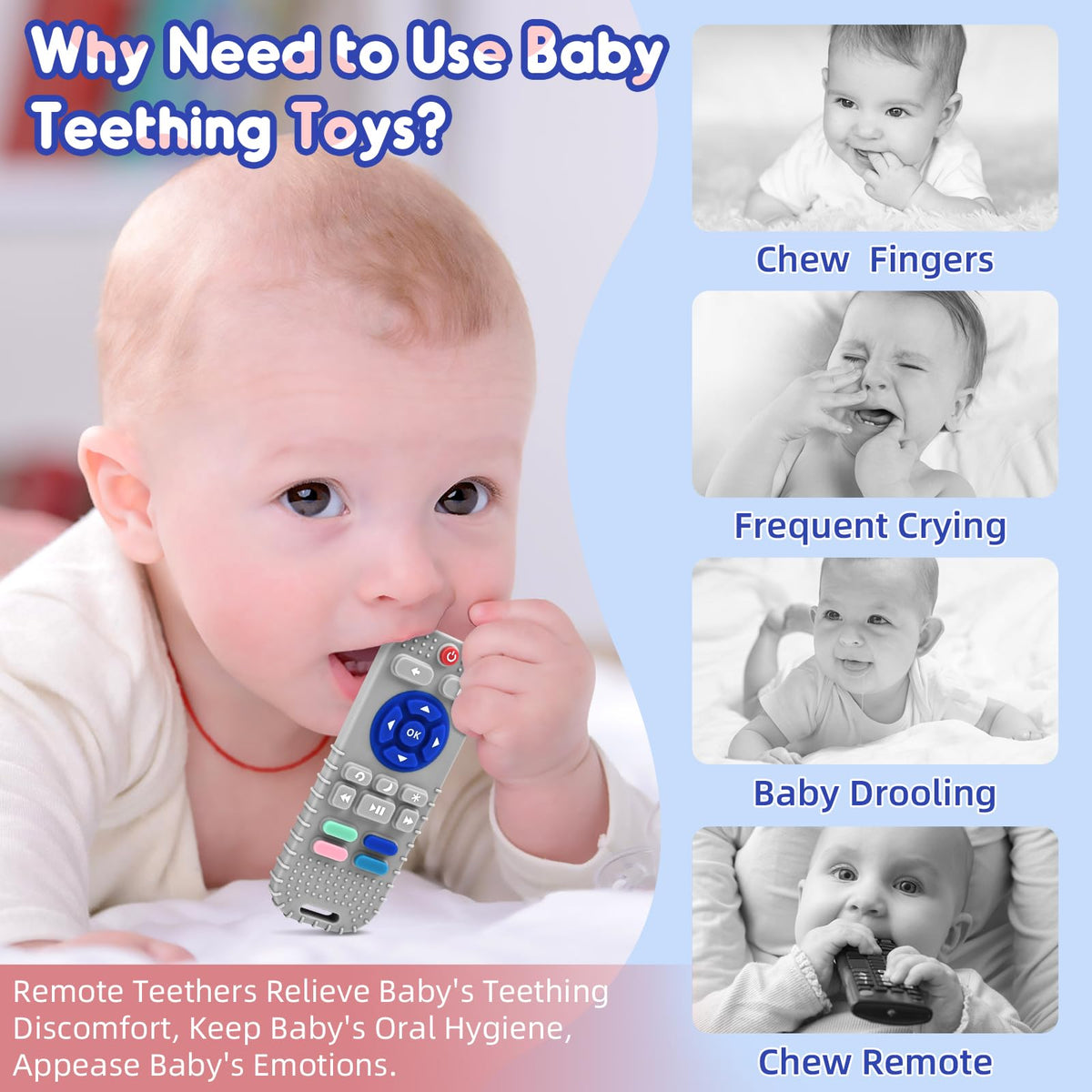 AiTuiTui Baby Teether for Teething Relief Baby Toys 0 3 6 9 12 Months, Sensory Silicone Remote Control Baby Teether Toy for Babies Newborn Infant Boy Girl Autism Toys for Baby Gifts