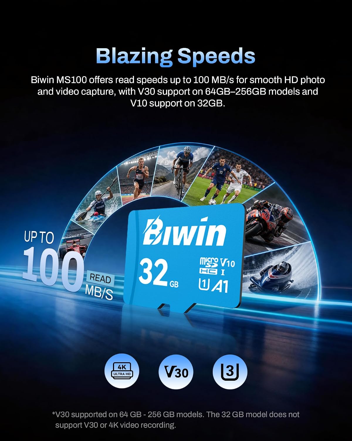 Biwin MS100 Micro SDXC Card 32GB, MicroSD UHS-I Memory Card, A1, V10, U1 Class 10, Up to 100 MB/s Read Speeds for Smartphones, Tablets, Home Security Camera and Dash Cams