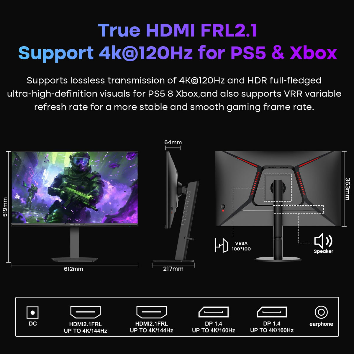 Amzfast 24 Inch 200Hz Gaming Monitor, FHD 1080P Fast IPS, 1ms MPRT, Adaptive Sync, AI-Crosshair, 110% sRGB, HDR, Low Blue Light, HDMI2.0&DP1.4, VESA75x75mm for PC Desktop Laptop PS5 Xbox, G24X1W
