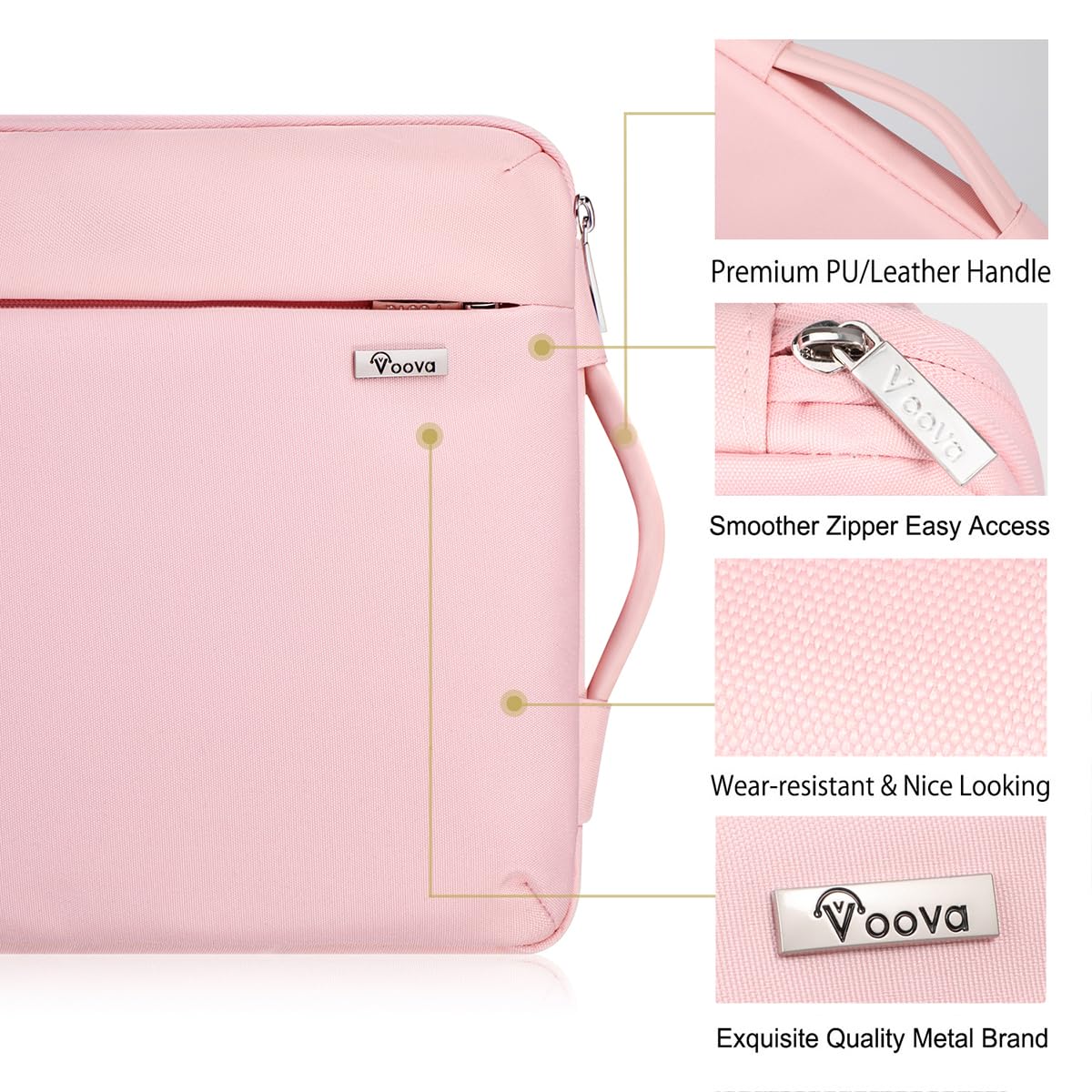 Voova 360° Protective Laptop Sleeve Case 11 11.6 12 inch, Waterproof Computer Cover Bag Compatible with Surface Pro 7 8/Laptop Go 2 3, MacBook Air 11, Chromebook, 12.5" Asus Acer Hp Tablet,Pink