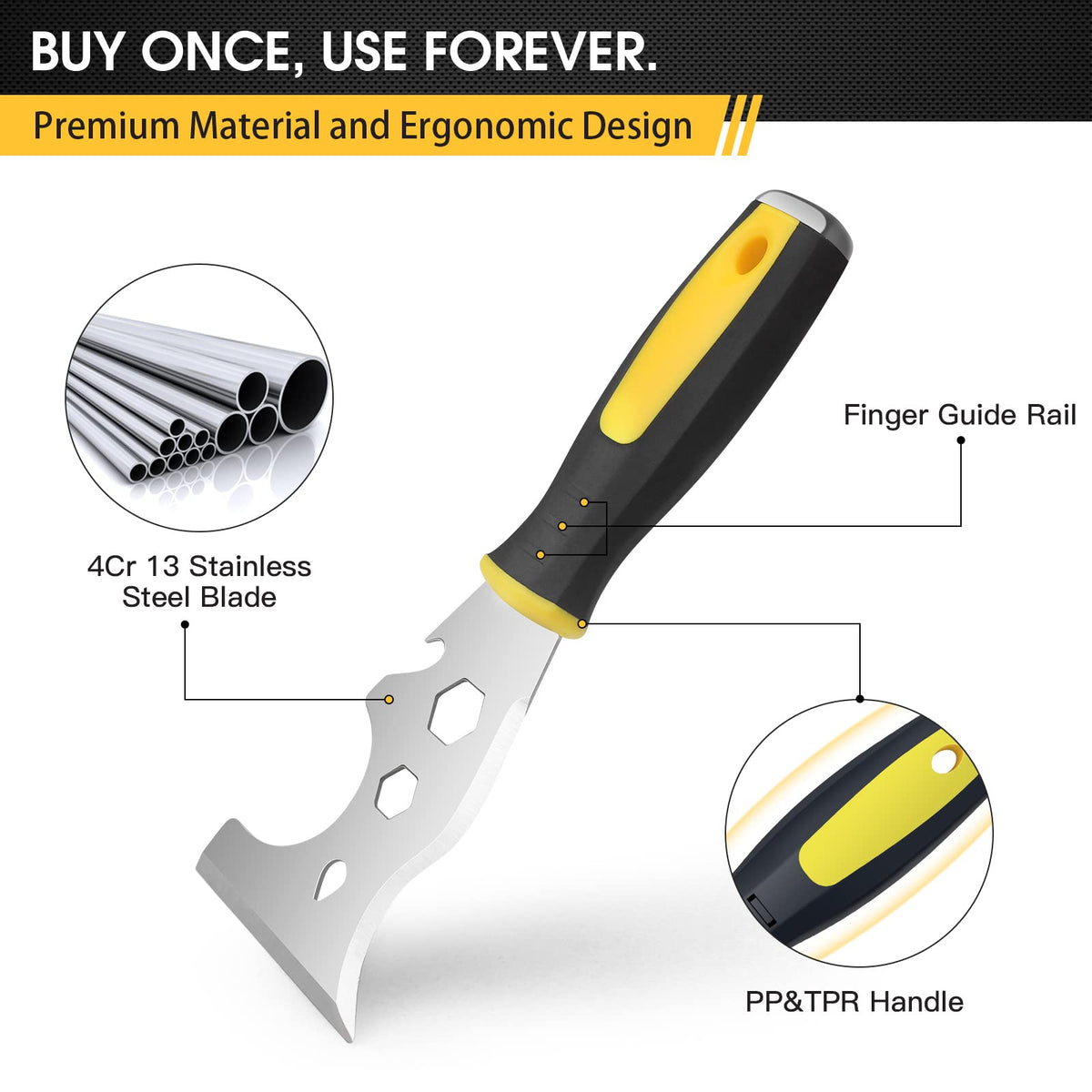 suokoun Wallpaper Scraper Set, 7 Pieces Stainless Steel Drywall Hand Tool Kit Includes Taping Putty Tool and 12" Mud Pan with Soft Grip Handle for Drywall Work