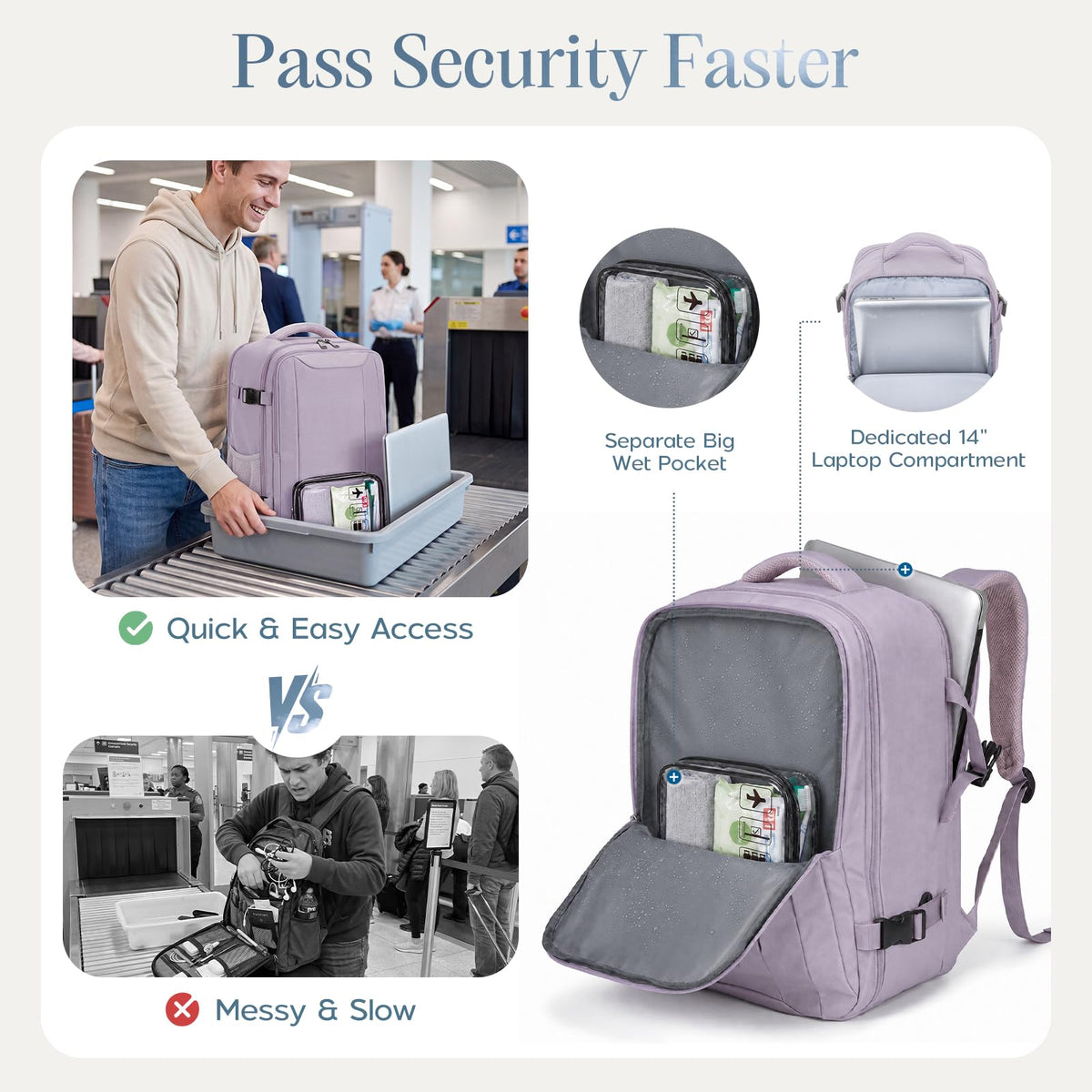 Xkdoai for Ryanair Cabin Bags 40x30x20,Backpack with TSA Approved Clear Bag