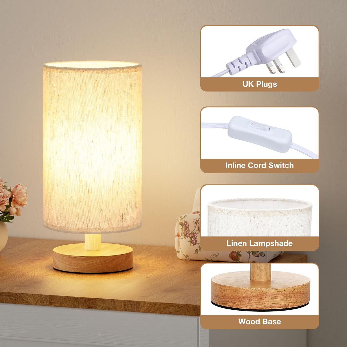 Aooshine Bedside Lamps, 3000K Warm Table Lamp for Bedroom Living Room