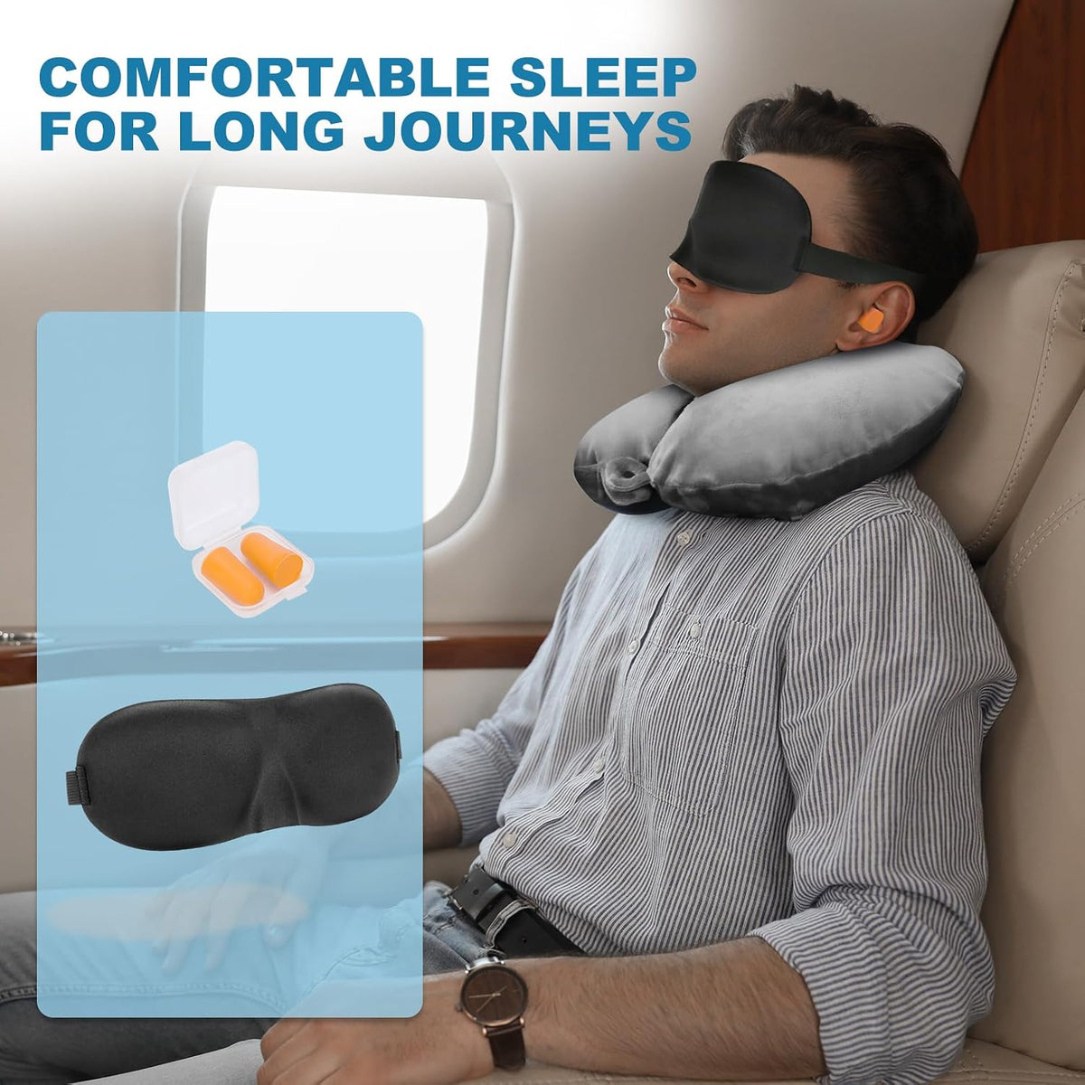 Cirorld Inflatable Travel Pillow, Blow up Neck Pillow for Travel, Lightweight Inflatable Travel Pillow for Airplane with Eye Mask and Earplugs—Travel Essentials for Flying, Grey