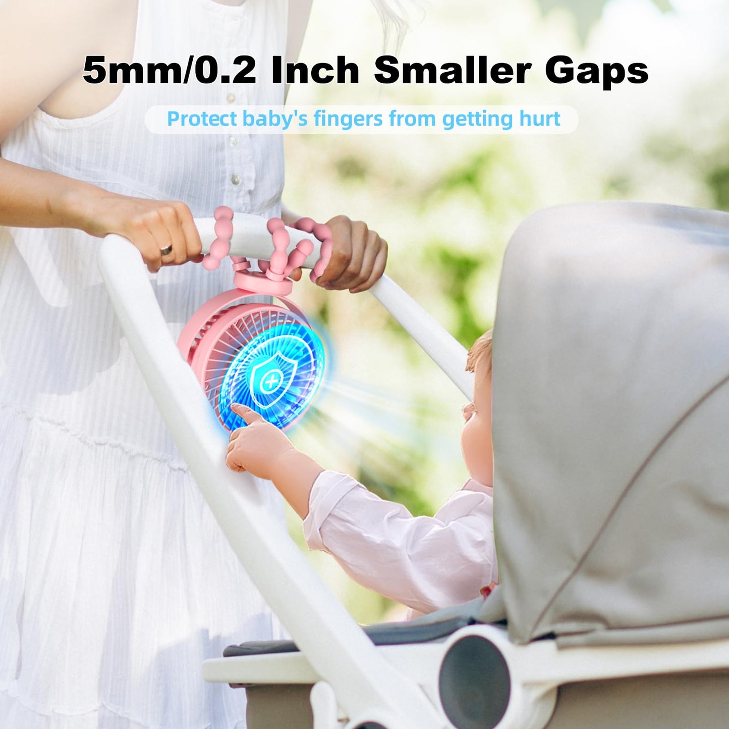 Baby Stroller Fan,20H Work Time Buggy Battery Powered Clip on Fan with Flexible Tripod Travel Beach Essentials for Car Seat Pram Crib Bike Treadmill Umbrella Wheelchairs Camping