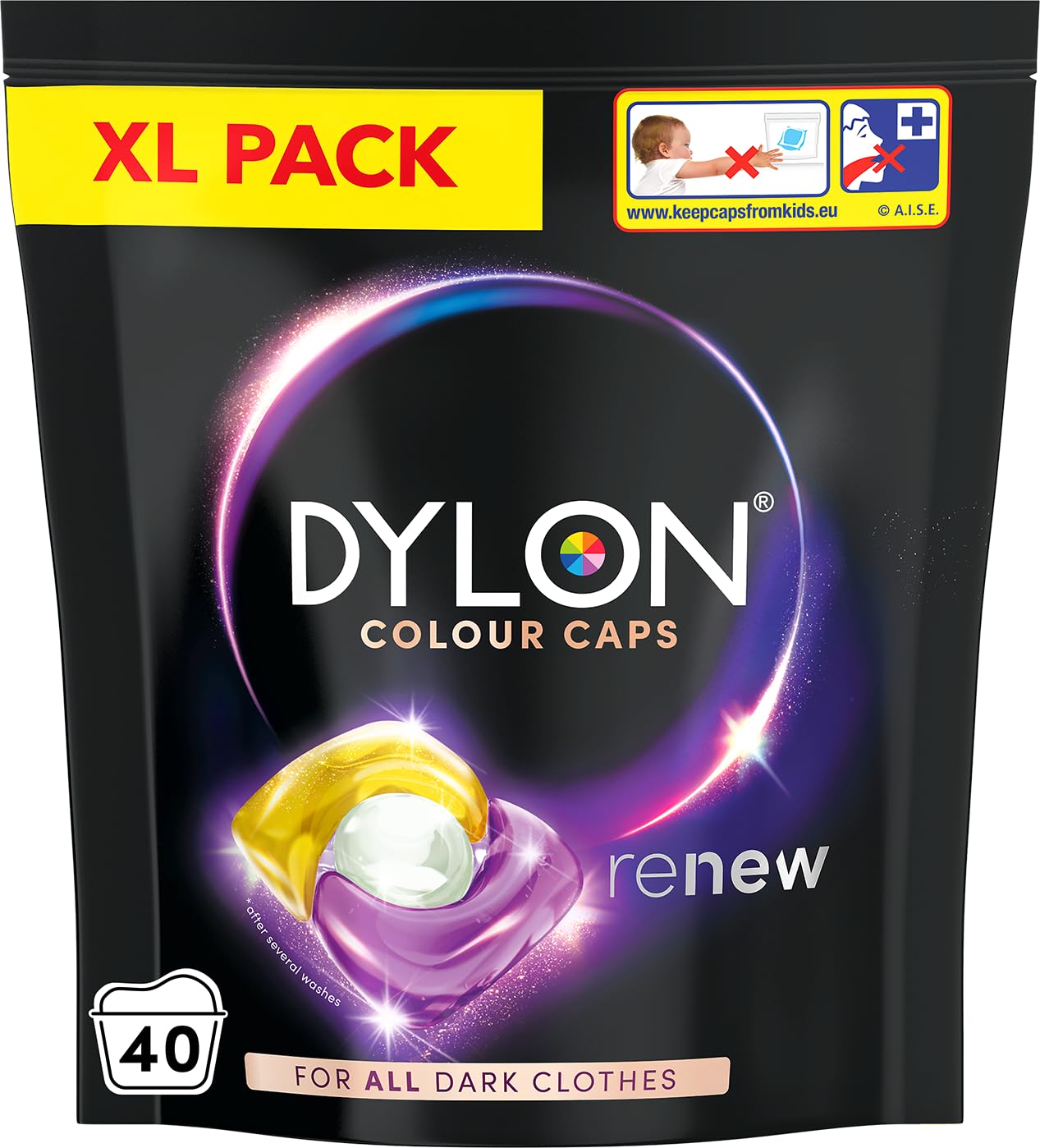 Dylon Colour Caps (40 Loads), for All Coloured Clothes, Laundry Detergent Pods to Protect Colours, Renewing in Every Wash with Optimal Results in 10 Cycles