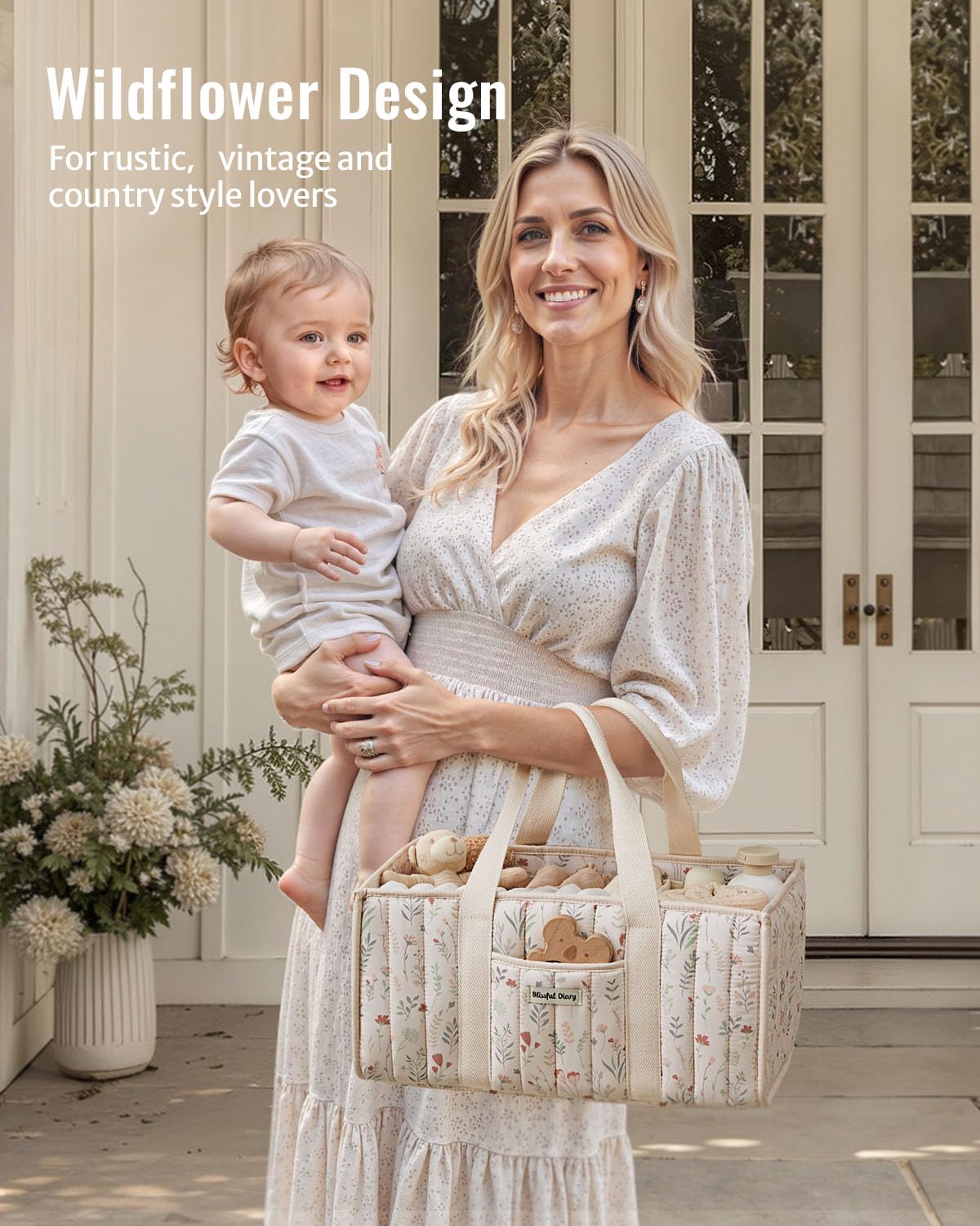 Blissful Diary Nappy Caddy Organiser, Baby Diaper Caddy for Nappy Station, Stylish Storage Basket for Newborn Essentials, Baby Shower Gifts for Girl or Boy, Woodland Cream
