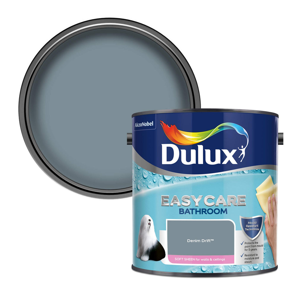 Dulux 5275836 Easycare Bathroom Soft Sheen Emulsion Paint For Walls And Ceilings - Mossy Stone 2.5L