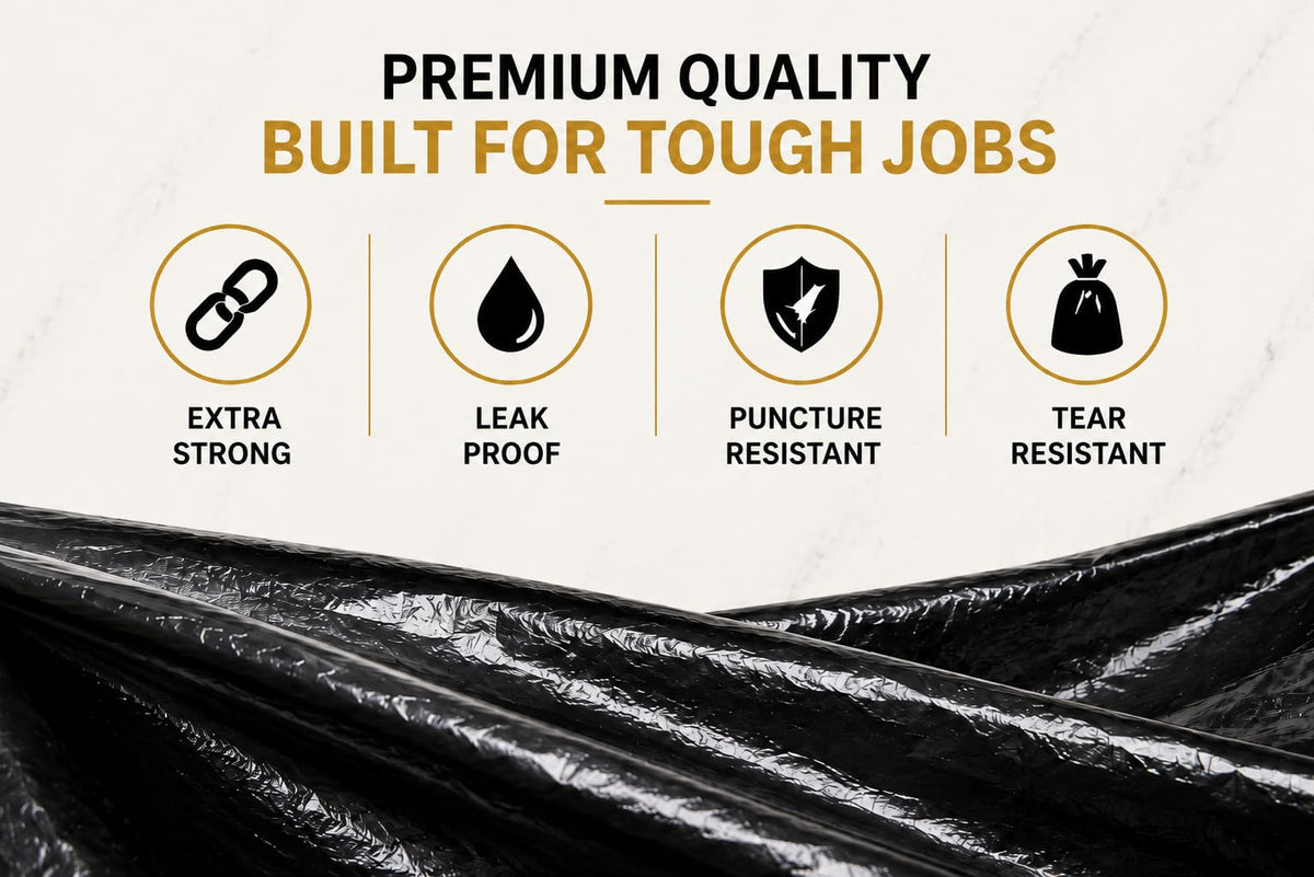 Haya Home 50L 50 Bin Bags Heavy Duty Bin Liners, Black Plastic Refuse Sacks large Garbage Waste Dustbin Bags for Kitchen Home Office DIY Garden from 100% Recycled Material