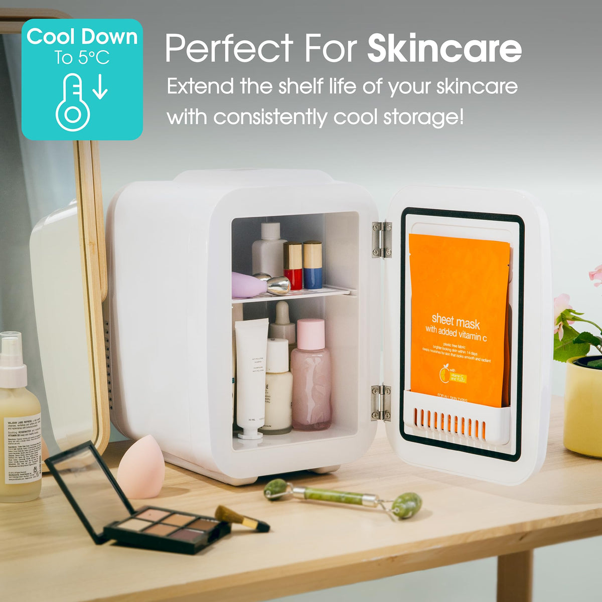 Abode Black Mini Fridge A4CLR201B 4L/6 Can Portable Thermoelectric Mini Cooler & Warmer for Drinks, Cosmetics/Makeup/Skincare, AC/DC Power, Retro Style, For Bedroom, Home, Caravan, Car