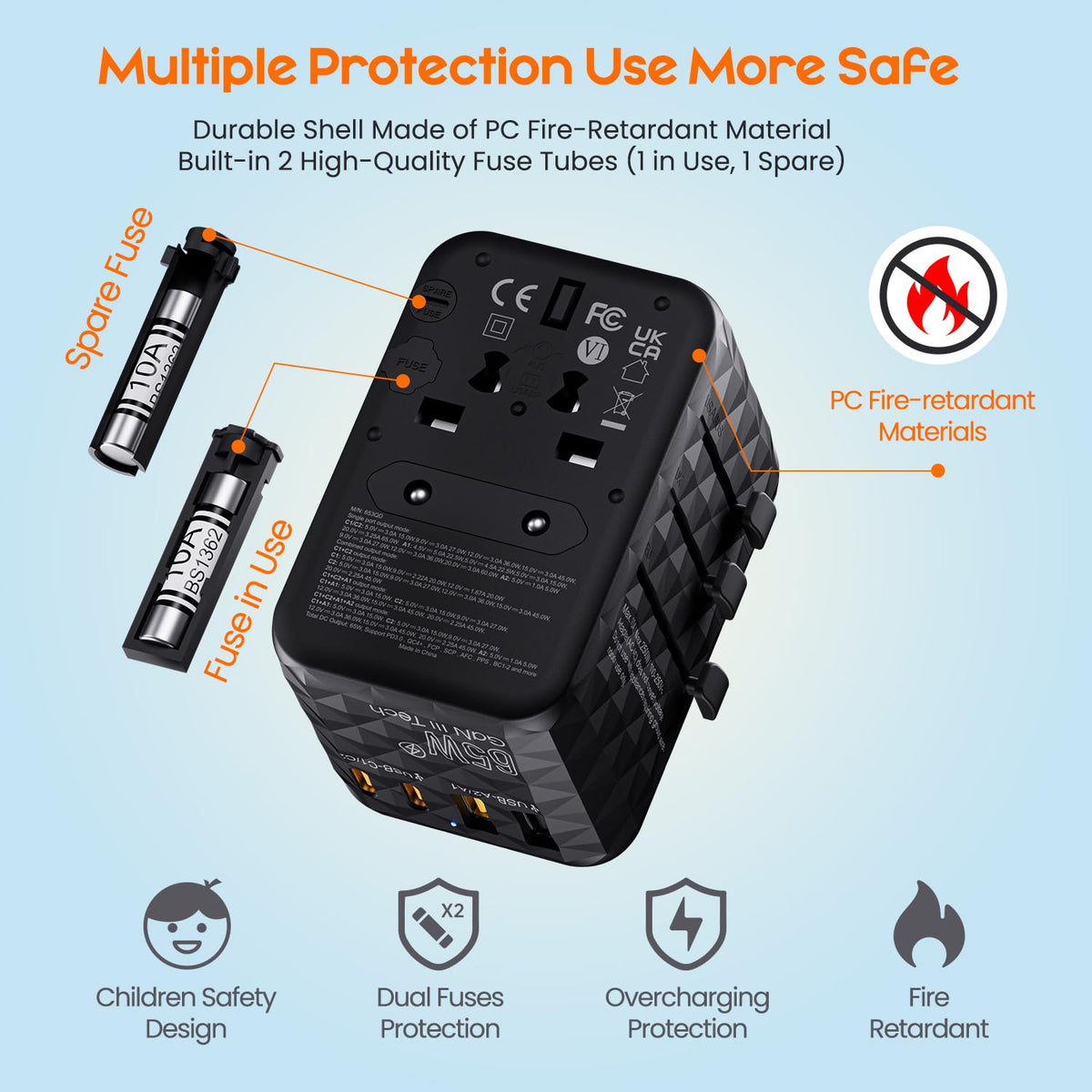 Bigfish Universal Travel Adapter with 35W USB-C PD Fast Charging (C3 Port)