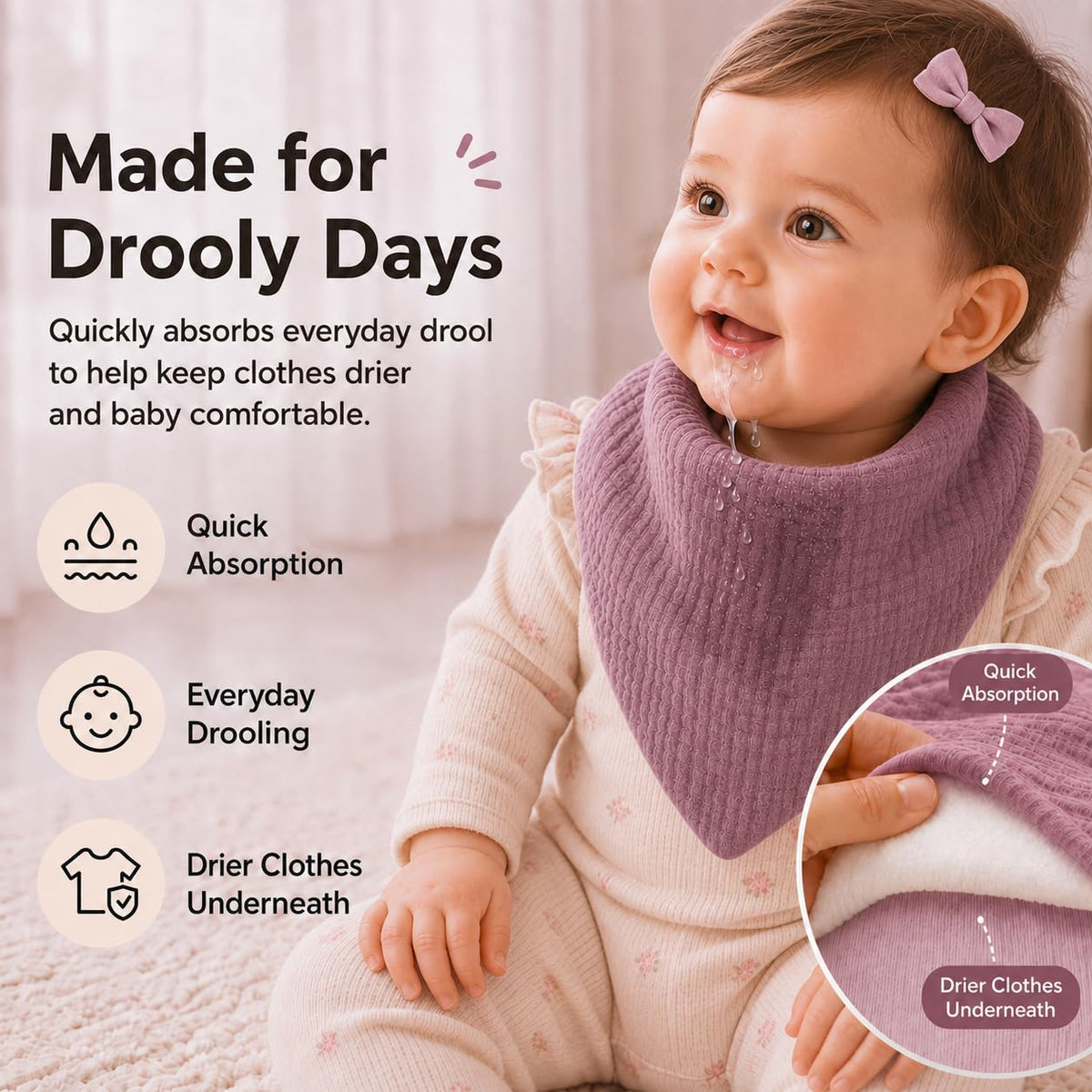NISXABEBE Muslin Baby Bibs 6 Pack Dribble Bandana Bibs Cotton Drool Bibs for Teething Soft and Absorbent with Adjustable Snaps