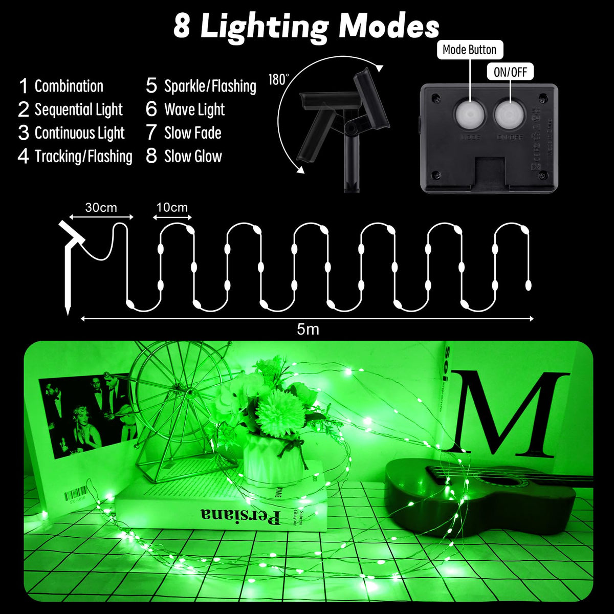 Gcstnn Garden Solar Lights Outdoor, 5M 50 LED Solar Fairy Lights, Copper Wire 8 Modes Waterproof String Lights for Yard, Christmas Tree, Bedroom, Gate, Indoor/Outside Decorations(Orange)