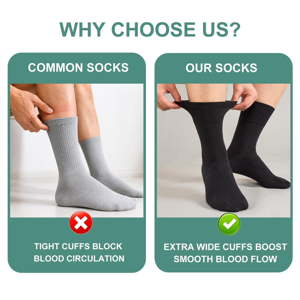 SockWaddles Diabetic Socks for Men & Women, 6 Pairs, Soft Loose Top