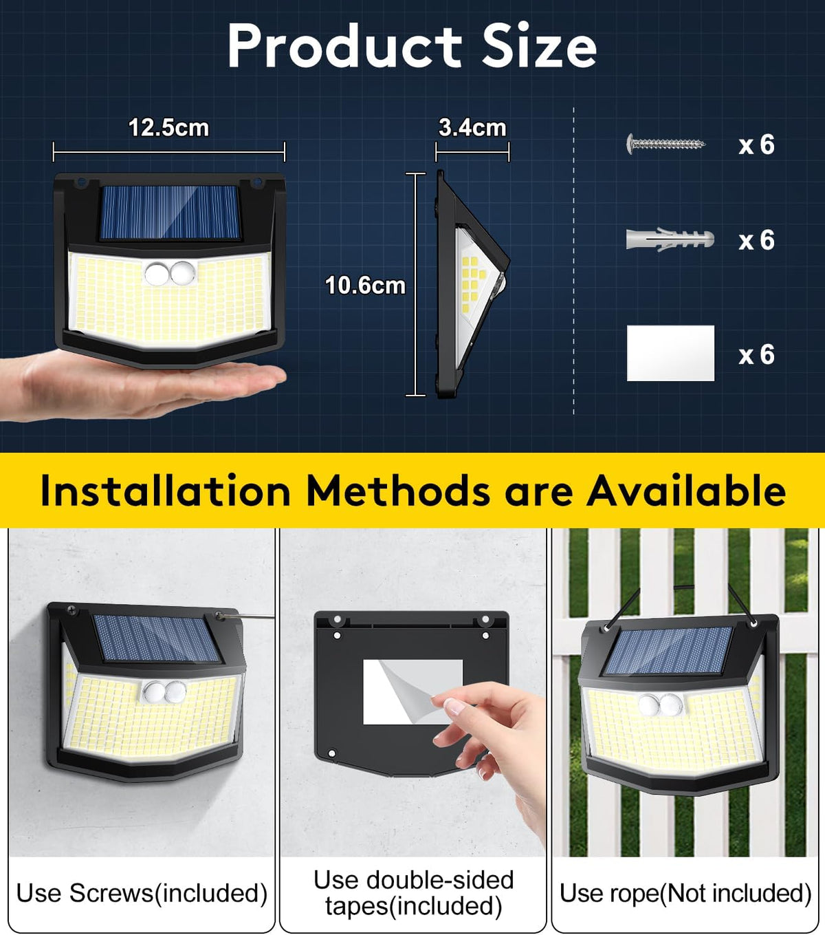 Solar Lights Outdoor Garden 6 Pack 248 LED Solar Security Light 3 Motion Sensor Modes and 270 Wide Angle Lighting IP65 Waterproof Outside Solar Powered Wall Lights for Fence Front Door Yard Garage