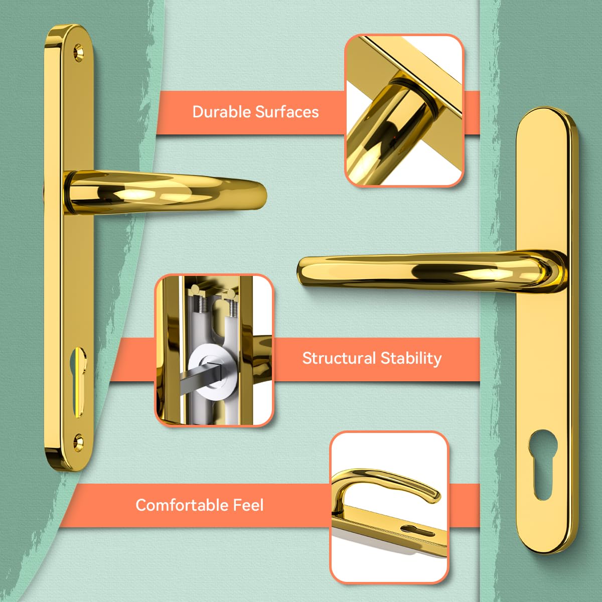 Bwintech 1 Set Black UPVC Door Handle Set, 92mm Backset,122mm Screw Hole Distance, 210mm Plate Length Front Door Handles for UPVC Door
