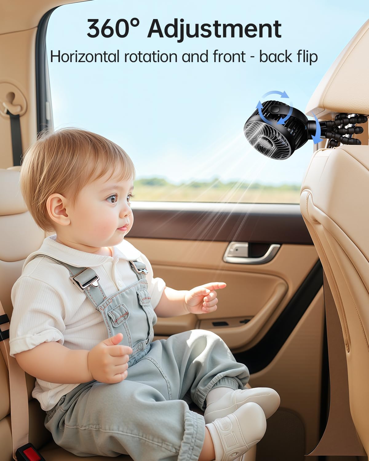 Pram Fan, Rechargeable 4-Speed Clip On Fan, Digital Display, Black
