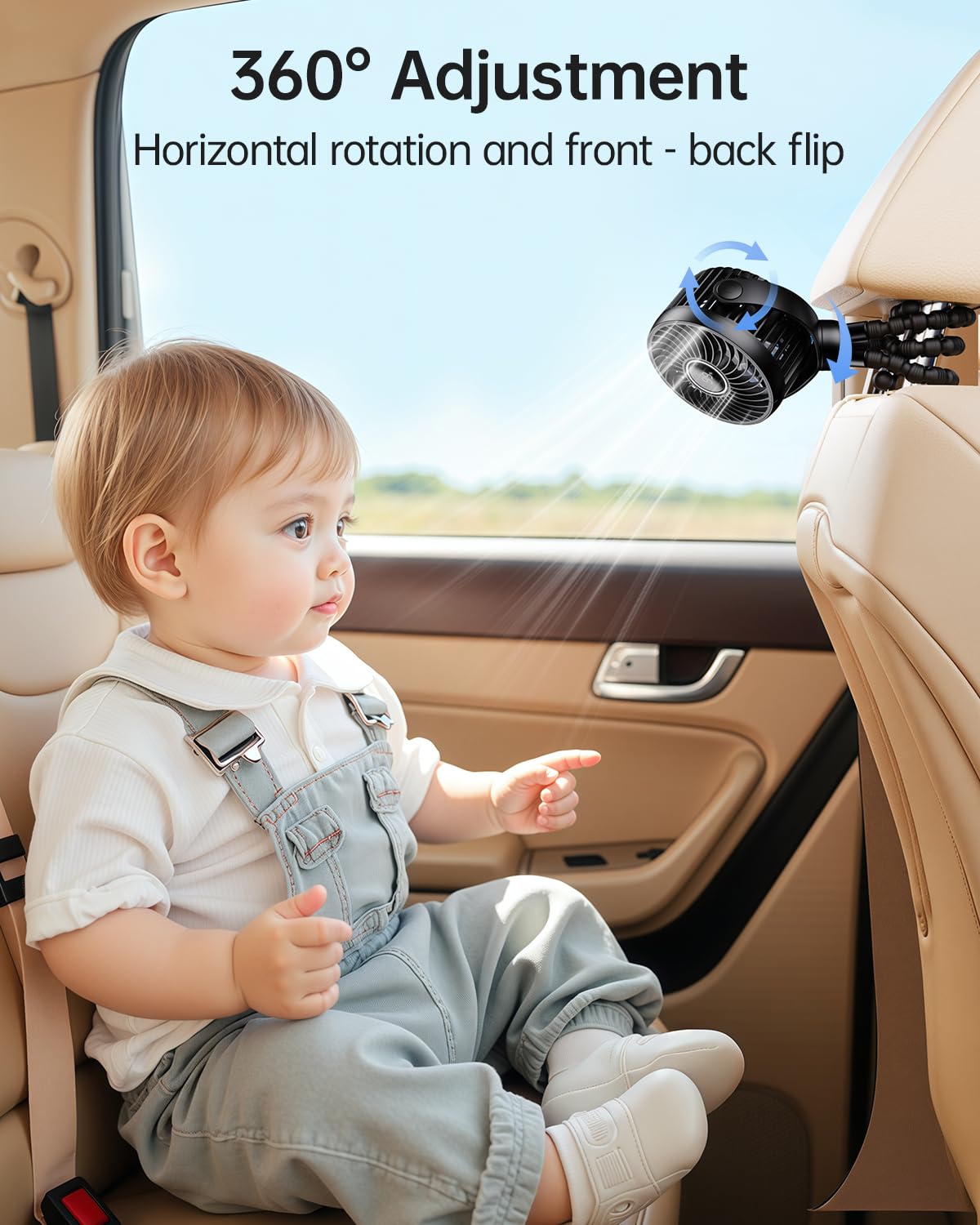 Mini Portable Pram Fan, Rechargeable Clip On Fan for Stroller, Digital Display & Night Light, 4 Speeds, 360° Rotate Flexible Tripod Cooling for Buggy, Pushchair, Car Seat, Travel (Black)
