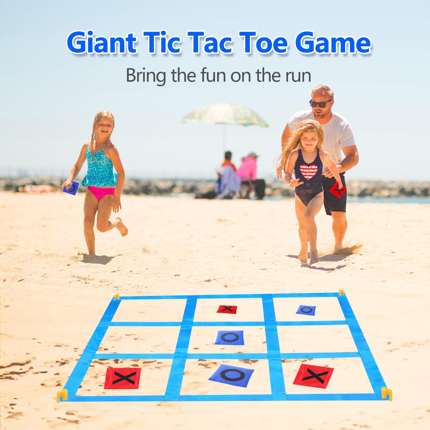 2-in-1 Giant Tic Tac Toe & Bean Bag Toss Game for Kids Adults Family Fun Outdoor Garden Game 4.5Ft Double-Sided Large Sports Day Kit for Lawn Backyard Carnival Field Day Picnic Camping Birthday Party