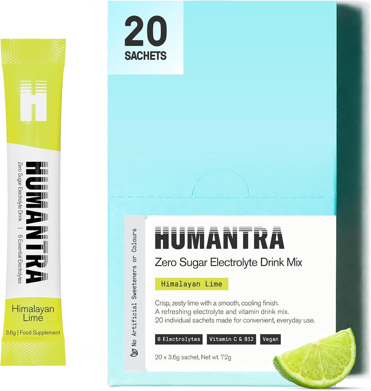 Humantra Electrolytes Powder Hydration Sachets - Himalayan Lime, 20ct