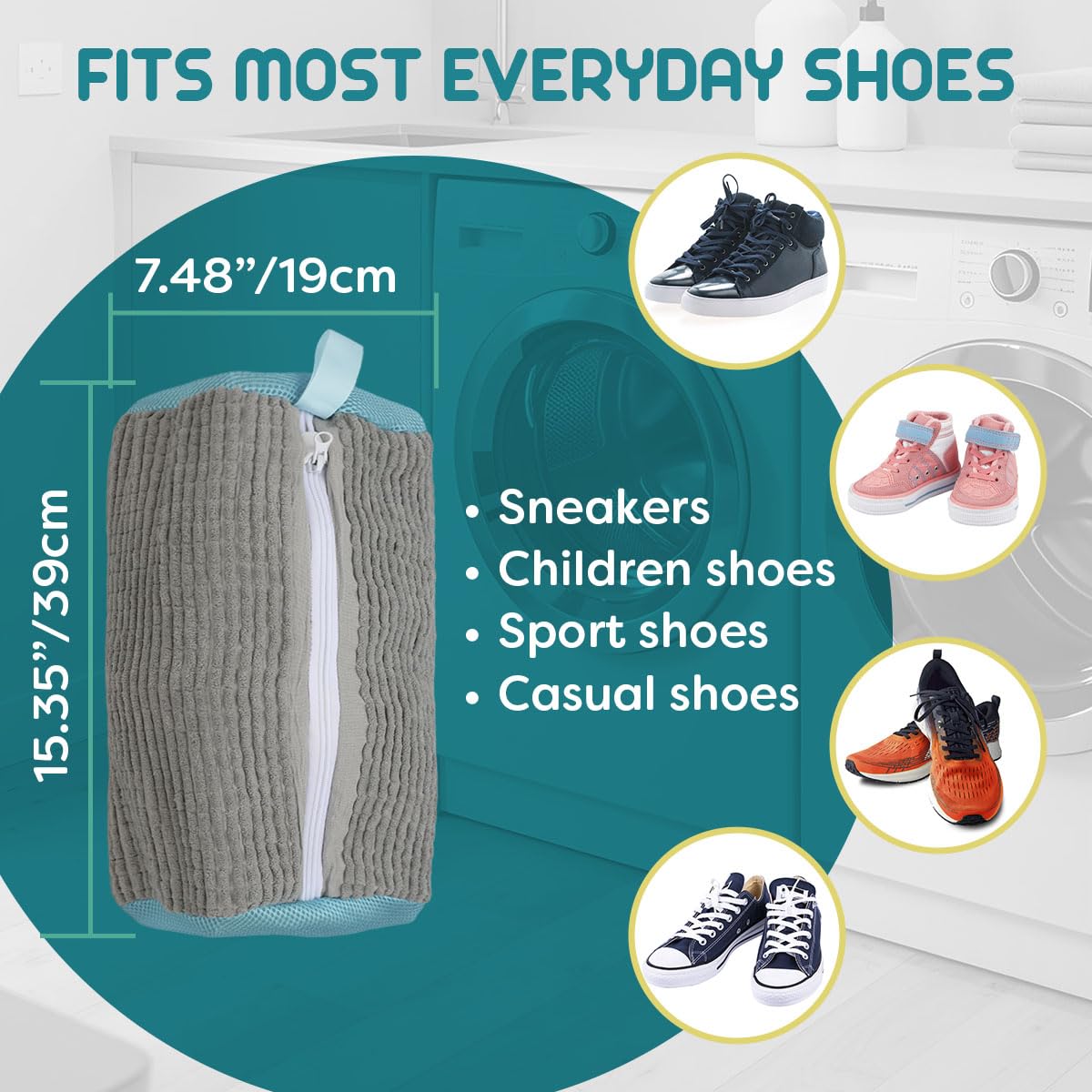 Shoe Washing Bag, 2 Pack, for Washer and Dryer, Reusable Cleaning Sack