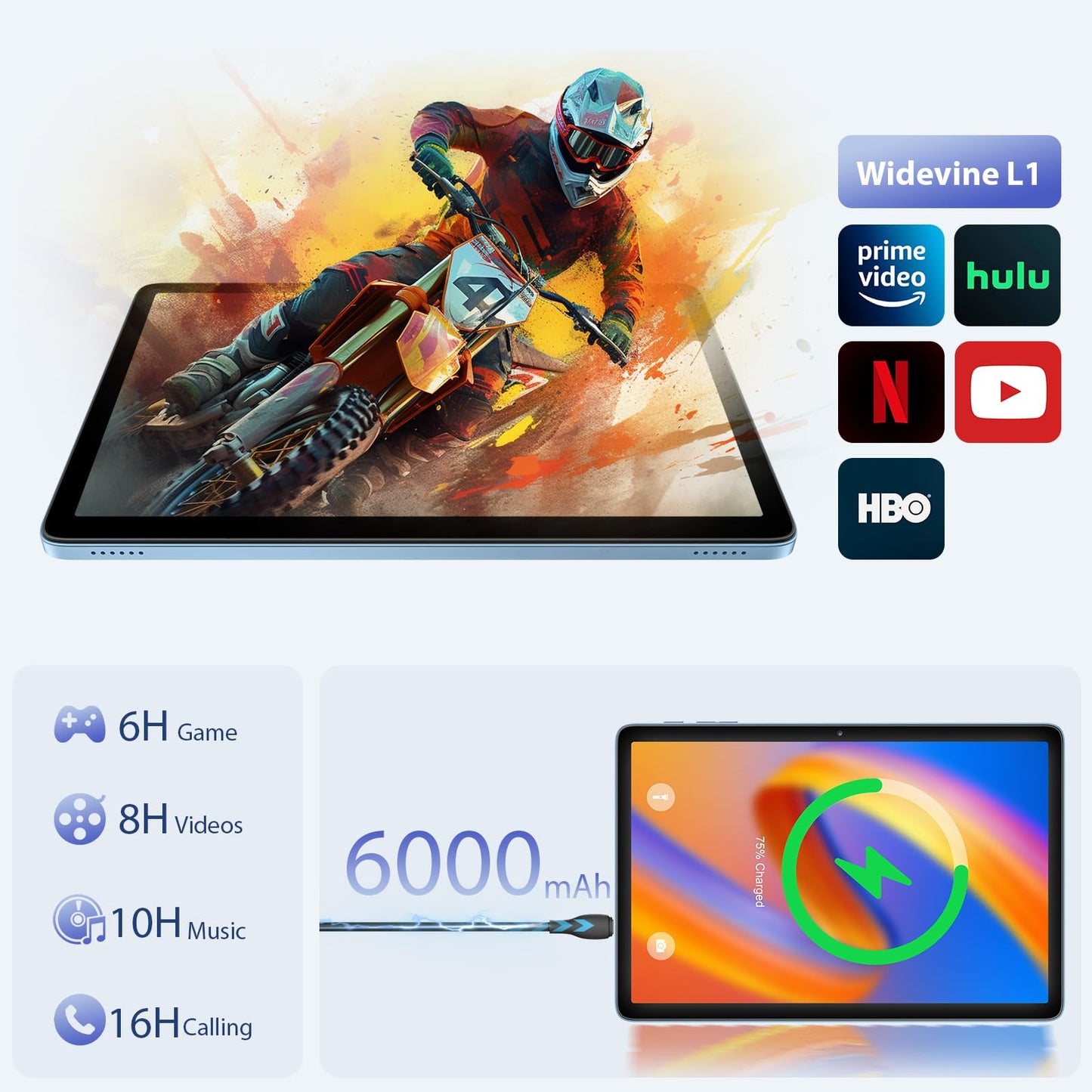 Tablet 10 Inch, Android 15 Tablets with Case, Mouse & Keyboard, Octa-Core, 24GB RAM+128GB ROM+1TB Expand, 1280 x 800 HD IPS Display, Dual Camera, 6000mAh, WiFi 6, BT 5.0, Widevine L1, GPS (Gray)