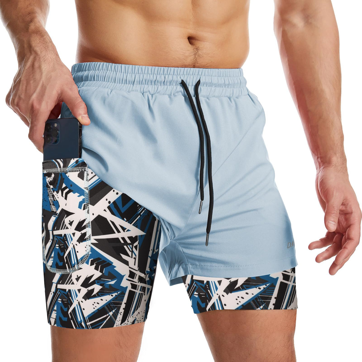 Mens Running Shorts Men's Gym Sports Short 2 in 1 with Phone Pocket Lightweight Quick Drying