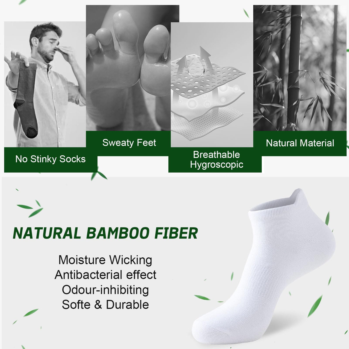 Niorasen Bamboo Trainer Socks for Men & Women, 6 Pairs, Low Cut