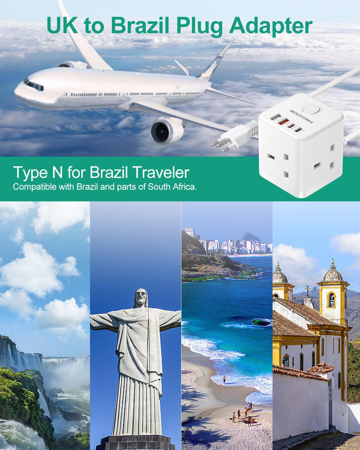 Japan Travel Adapter 3 Way 4 Fast Charging USB (QC3.0/PD20W)