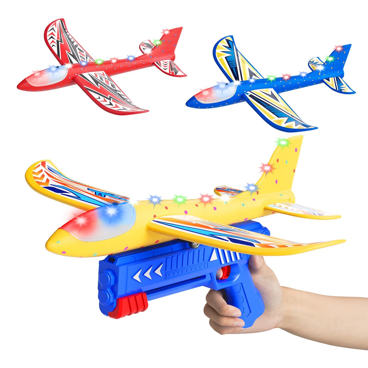 Doloowee Boys Toys for 3 4 5 6 7 8 Years Old, 1 Launcher with 3 Foam Glider Planes, Outdoor Garden Toys Birthday Present Gift for Kids 3 4 5 6 7 8 Year Old