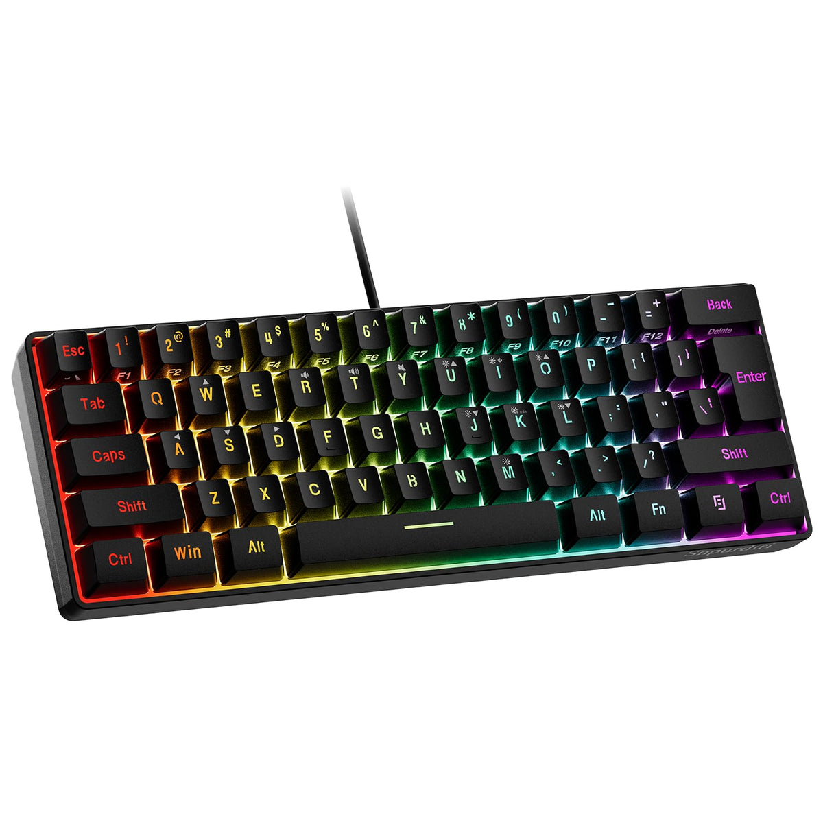 Snpurdiri Wired Mechanical Gaming Keyboard, 60% Size, LED Backlight, 61 Keys, Small Wired Office Keyboard for Windows Laptop/PC, Mac (Black-Red, Blue Switches)
