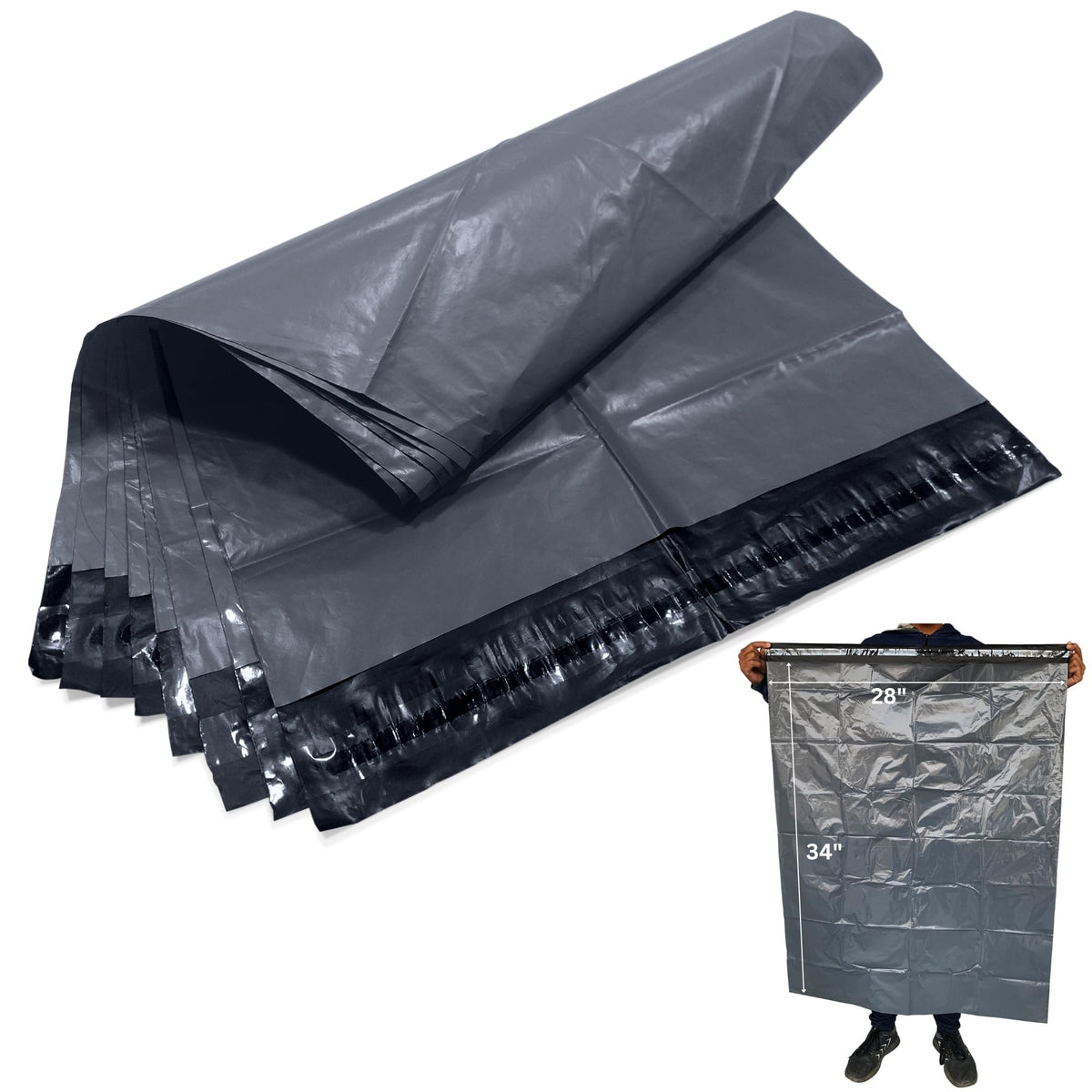 JeeJaan® 200 Small Grey Parcel Bags 4" x 6" (102 x 152mm) Strong Poly Mailer Small Postage Mailing Bags Courier Shipping Postal Bags - Posting Packing Envelopes