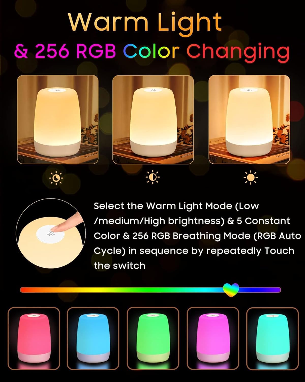 MEDE Night Light, Dimmable Bedside Lamps with RGB for Toddler, Kids, Adults