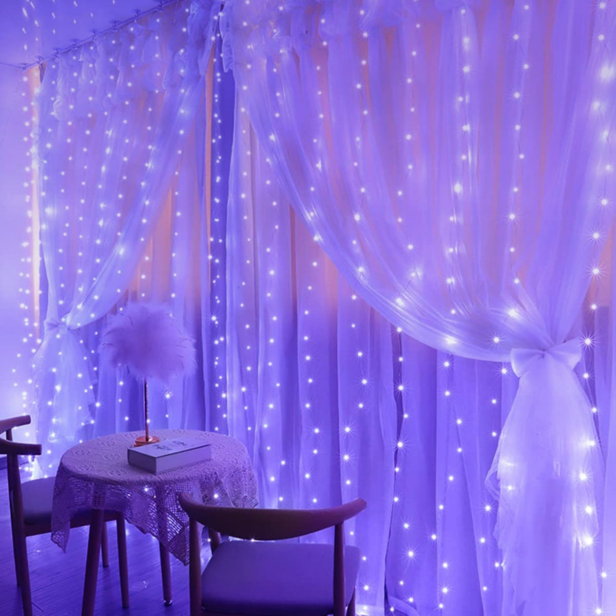 Lezonic Curtain Fairy Lights, 3m×3m 300LED Curtain String Lights Plug in