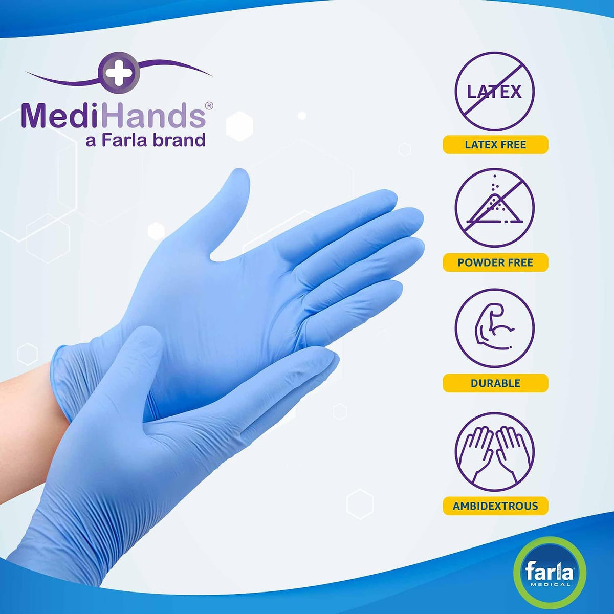 MediHands Nitrile Gloves Medium, Blue Heavy Duty Disposable Glove and Surgical Gloves, Powder Free and Latex Free, Medical, Food, Multi Use, Pack of 100