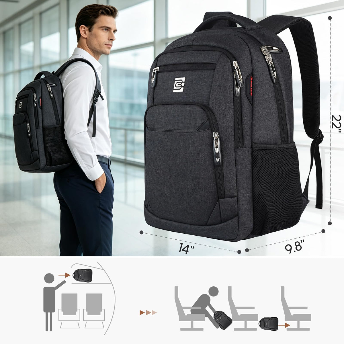KASIBON Laptop Backpack for Men, Anti-Theft Travel Backpack Business