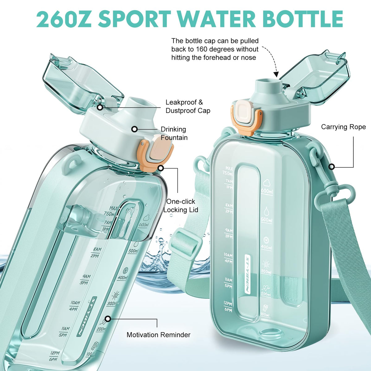 SEASEVEN Flat Water Bottle 750ML for Gym,School Office(Flat Pink)