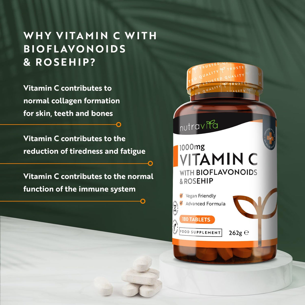 Nutravita Vitamin C 1000mg Tablets - 180 1000mg Vitamin C Tablets, 6 Months