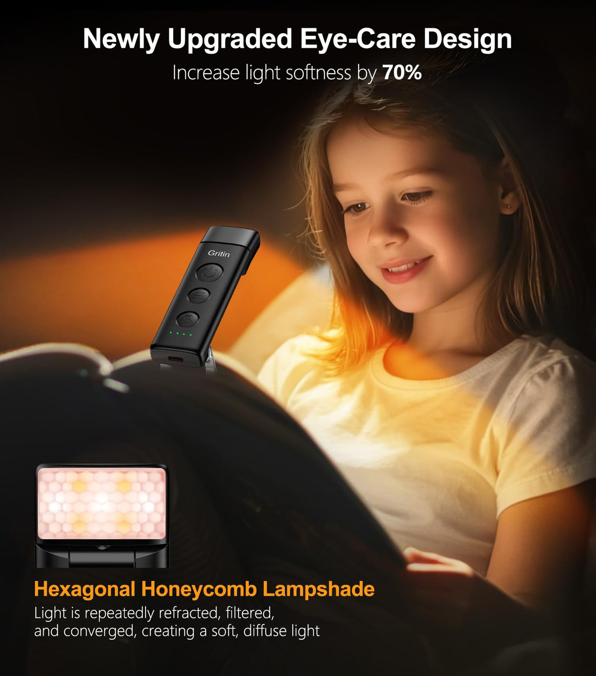 Gritin Book Light Rechargeable, Reading Light Lamp Clip on Book for Reading