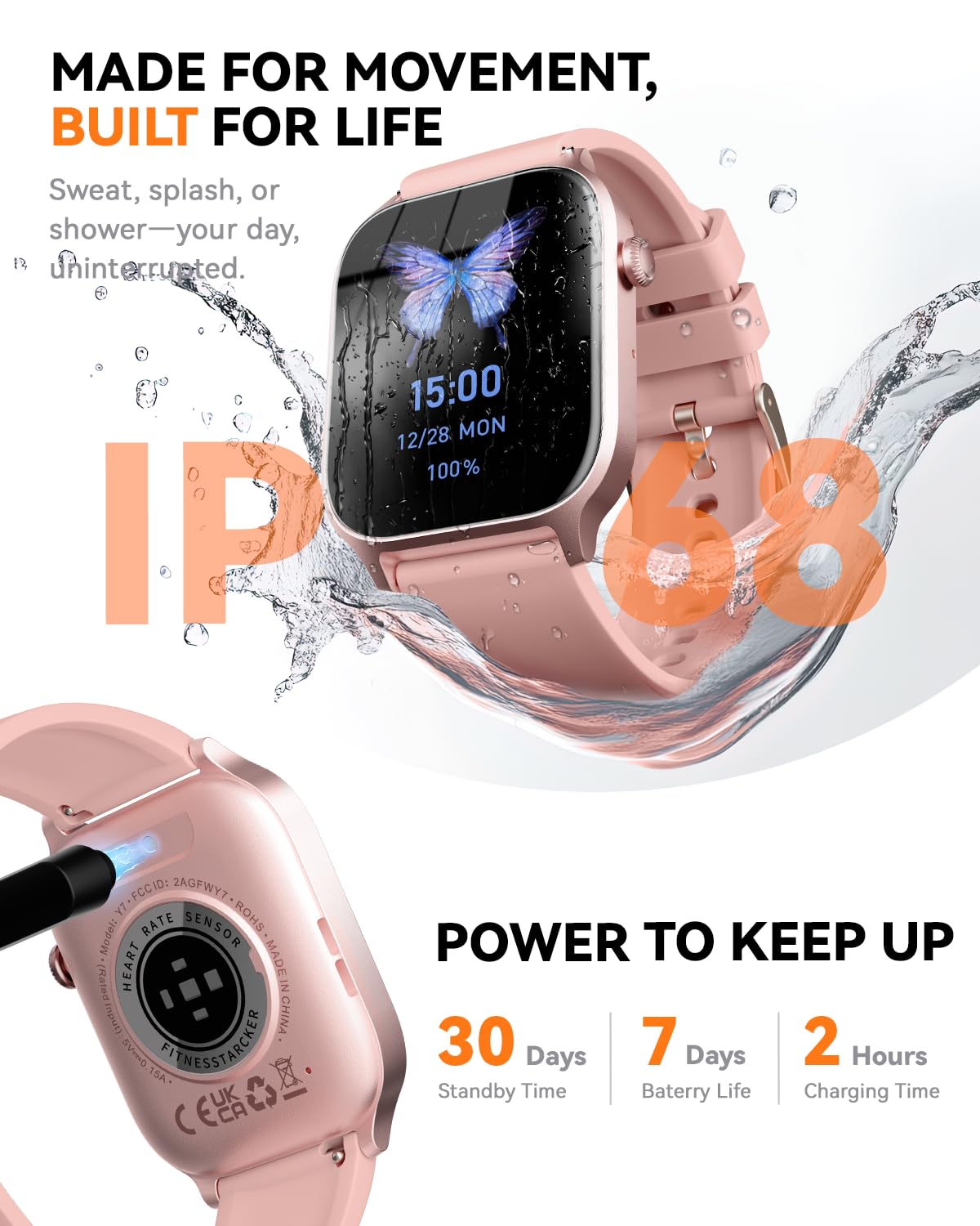 Smart Watch for Men Women- Answer/Make Call, 2024 IP68 Waterproof Fitness Tracker Watch with Sleep Step Counter Activity Smartwatch for Samsung Android iPhone iOS (Black-Blue, 1.83)