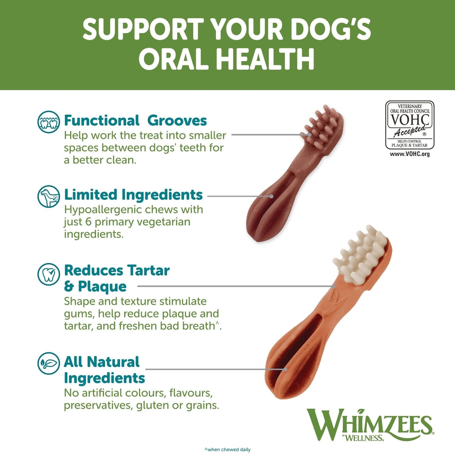 WHIMZEES Variety Box Dental S, 56 Pieces – Mixed Shapes, Size S, Dog Chews for Small Breeds, Natural and Grain Free, Rawhide-Free, Vegetarian, No Added Sugar