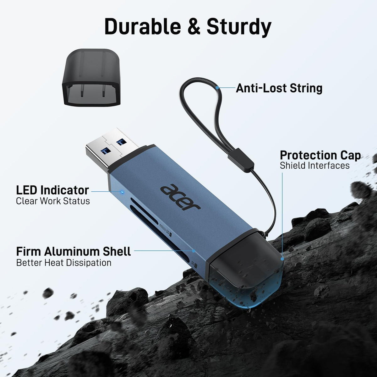 Acer SD Card Reader, USB C & USB 3.0 Memory Card Reader Adapter, Black