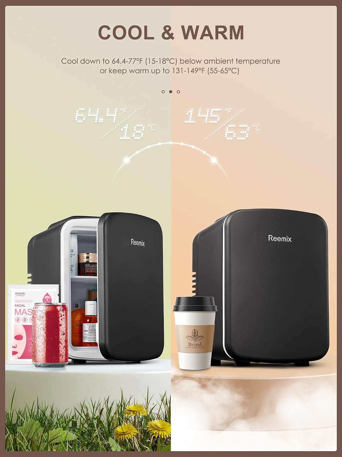 Mini Fridge 4 Litre, 6 Can Portable AC+DC Power Cooler & Warmer, Portable Small Fridge for Bedrooms, Cars, Offices; Skincare, Makeup, Cosmetics, Food (Black, 4L)