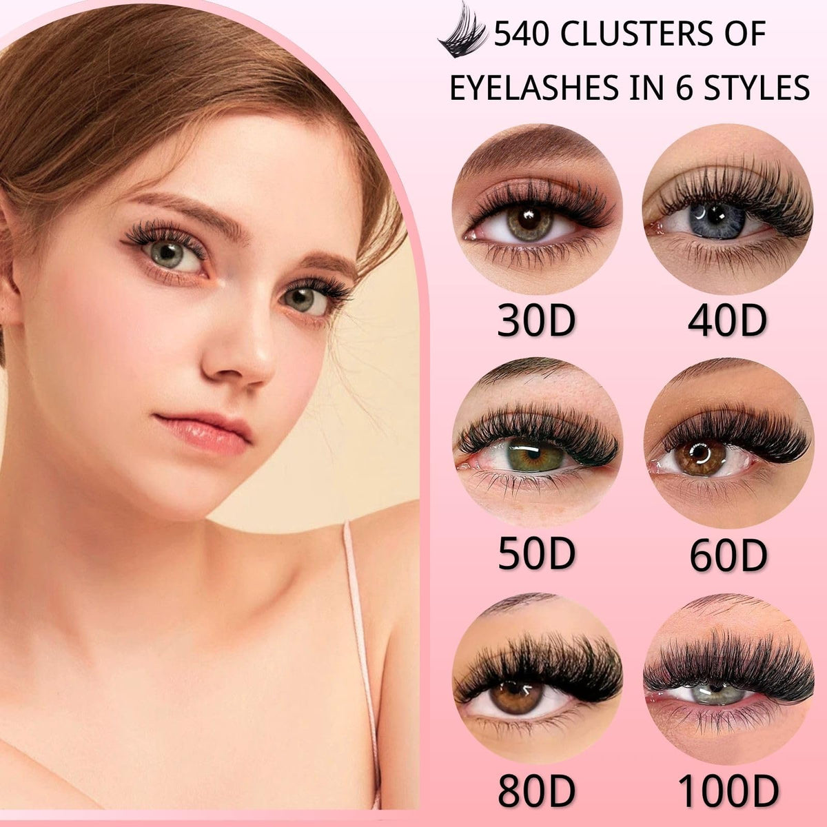 KEYRI 580 Pieces Individual Eyelashes 30-100D Cluster Lashes Kit