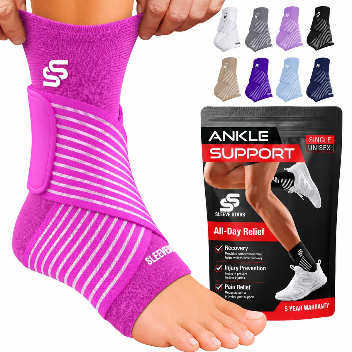 Sleeve Stars Ankle Brace Men & Women Support (Single/L:12"-13"/Black)