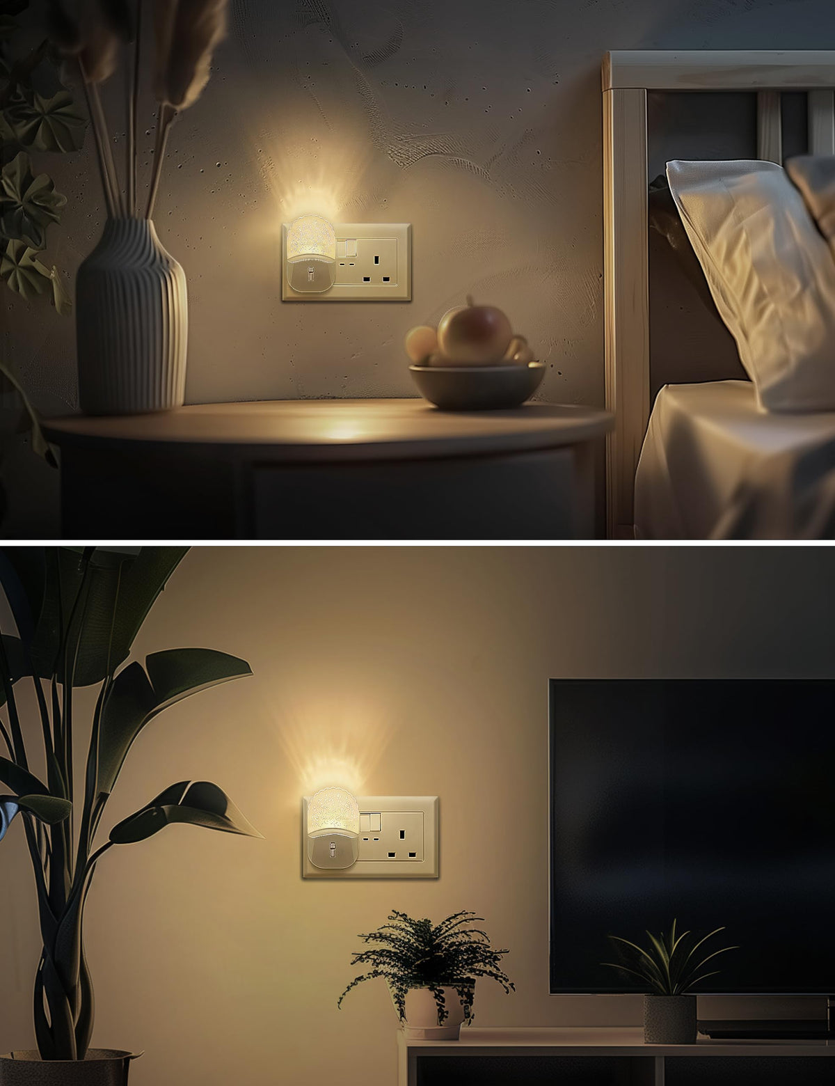 Emeritpro Night Light Plug in Wall with Dusk to Dawn Sensor, Warm White+RGB