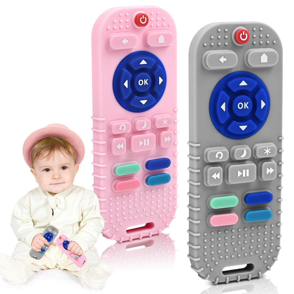 AiTuiTui Baby Teether for Teething Relief Baby Toys 0 3 6 9 12 Months, Sensory Silicone Remote Control Baby Teether Toy for Babies Newborn Infant Boy Girl Autism Toys for Baby Gifts