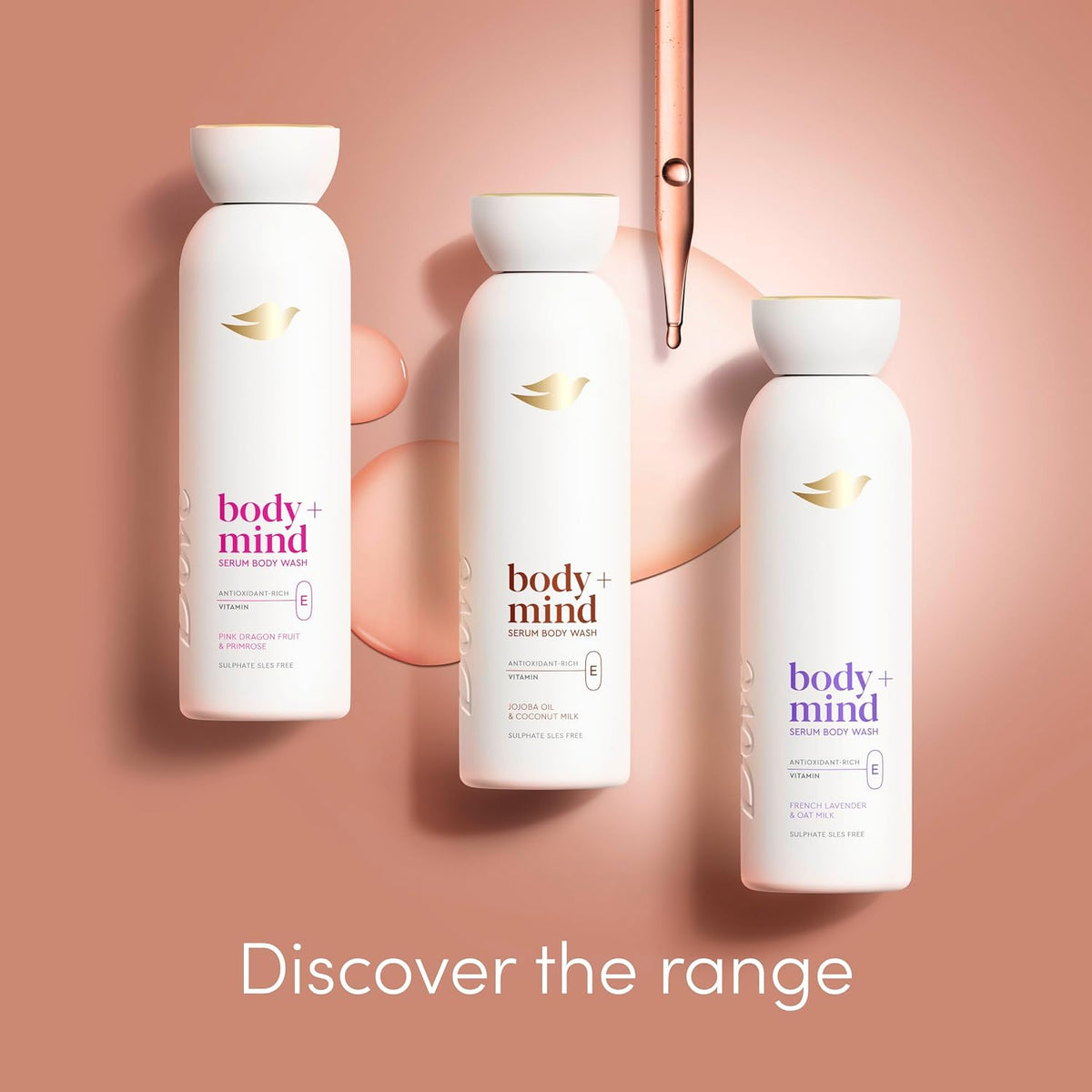 Dove Body + Mind Jojoba Oil & Coconut Milk Serum Body Wash body cleanser with antioxidant-rich vitamin E for glowing skin 350 ml